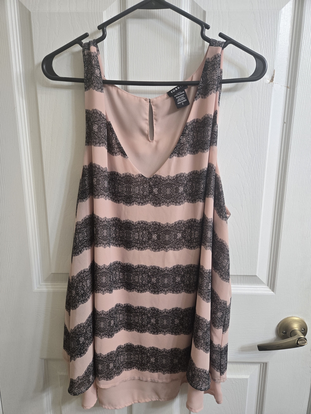 torrid Pink-and-Black Lace-Stripe Tank Top